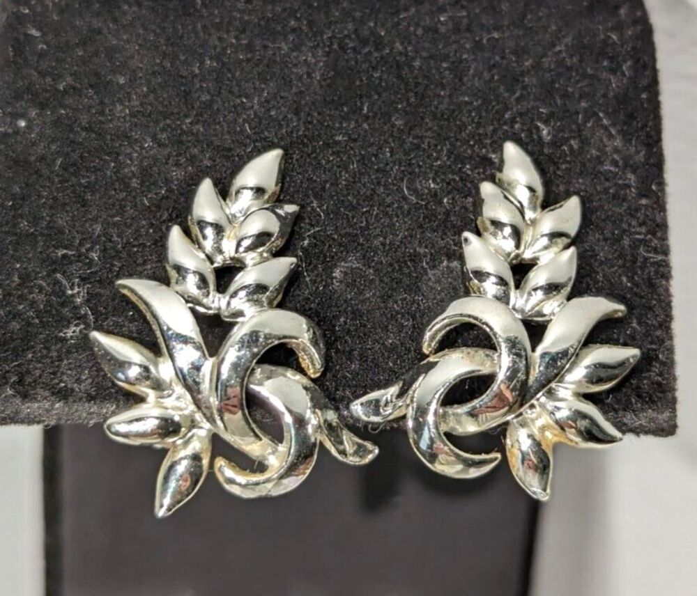 Vintage Coro Silver Tone Leaf Climber Earrings